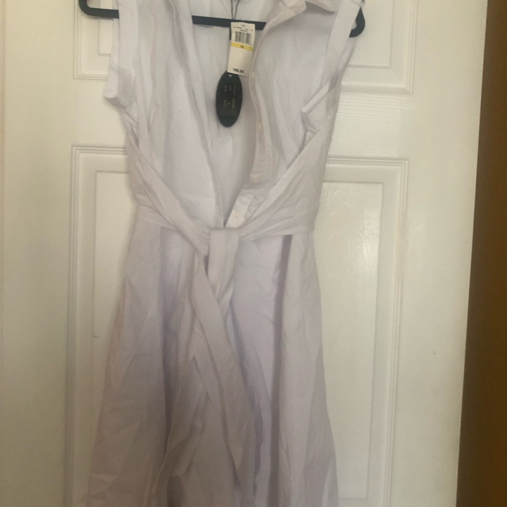 Cupio White Sleeveless Tie-Waist Midi Shirt Dress